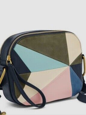 Fossil Elle Crossbody Light Patchwork Bag 100% Leather Zip Brass  ZB7757195